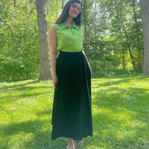 Vintage 80s black genuine suede high waisted maxi skirt Size Small